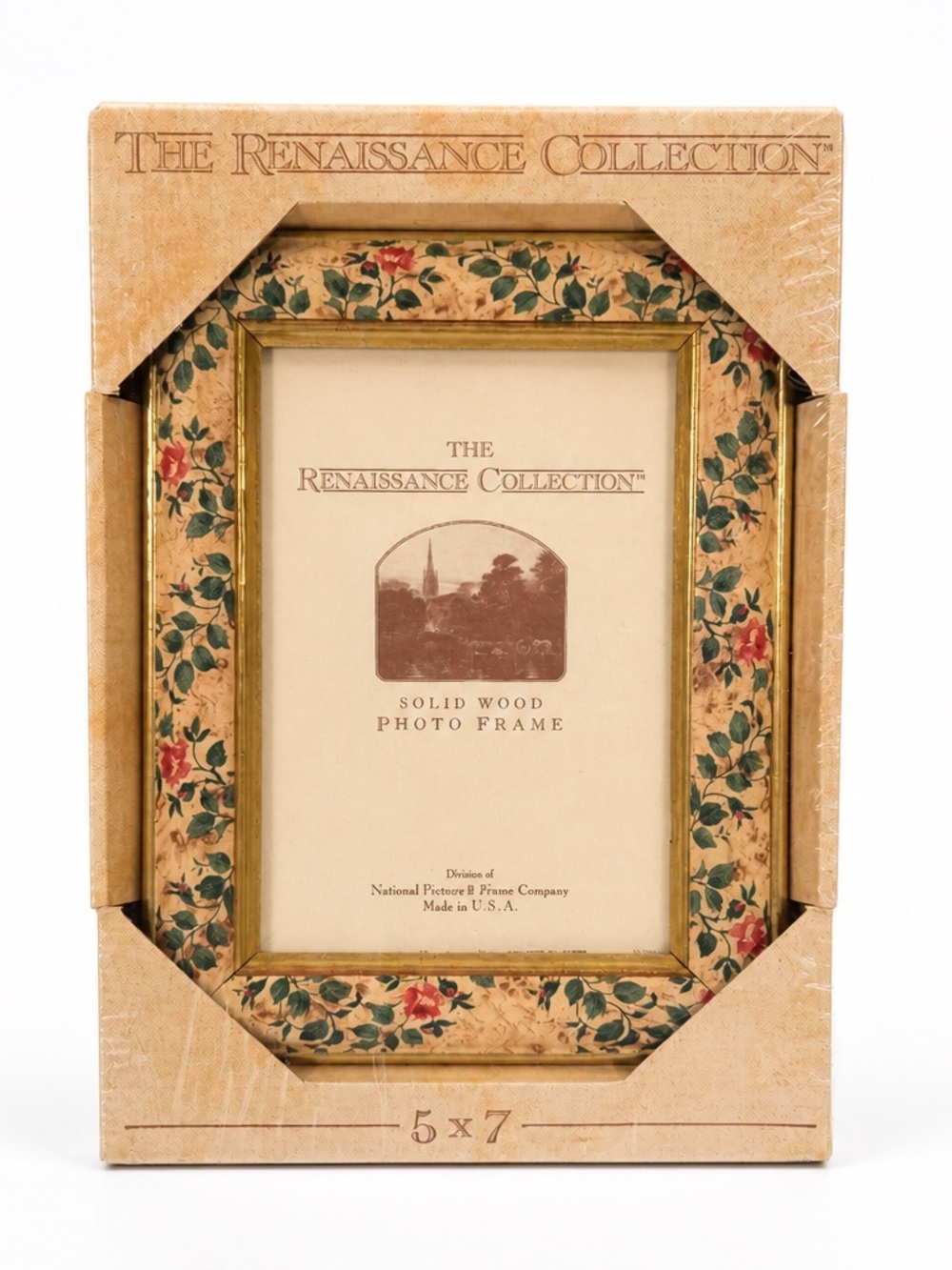 BEAUTIFUL!! National Picture & Frame Co. Wood Floral 5x7 Photo Frame/Gold Trim
